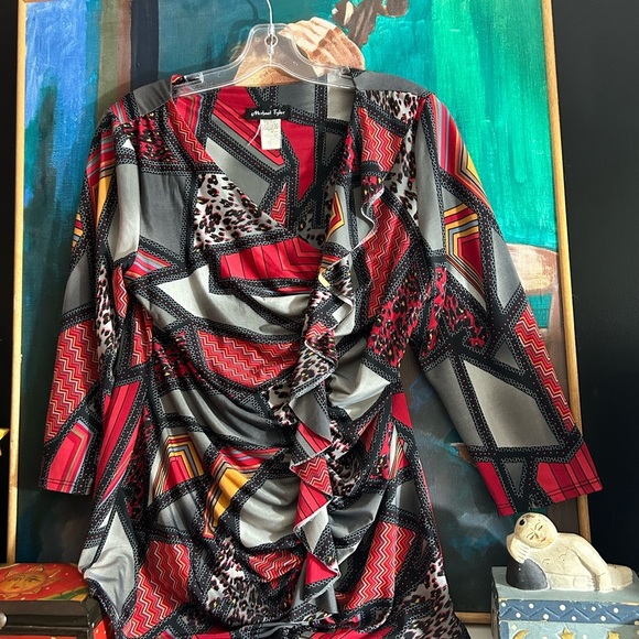 Vintage 90s Y2K Colorful Geometric Women's Blouse Top Size Large - Picture 4 of 16